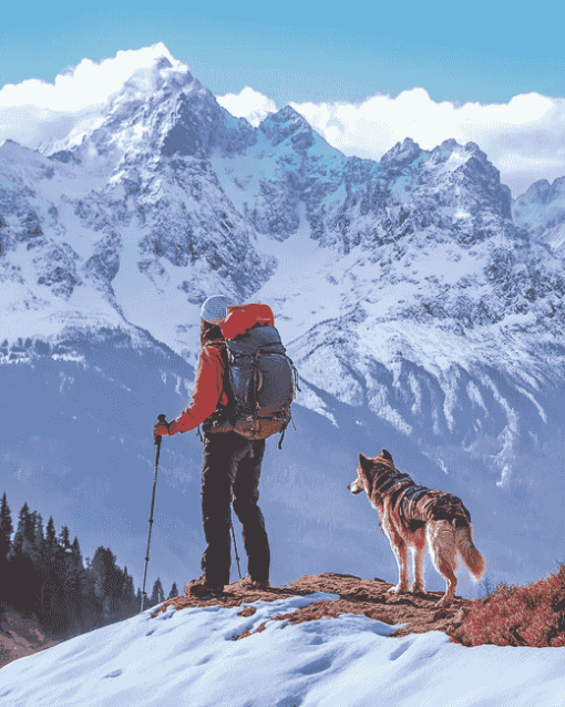 Snowy Mountain Adventure with Dogs Diamond Painting