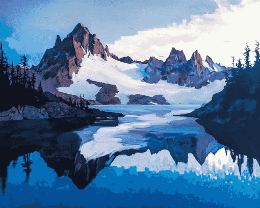 Snowy Mountain Wonderland Diamond Painting