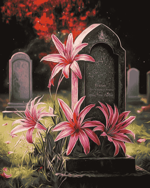 Spider Lilies Flowers on Graves Diamond Painting