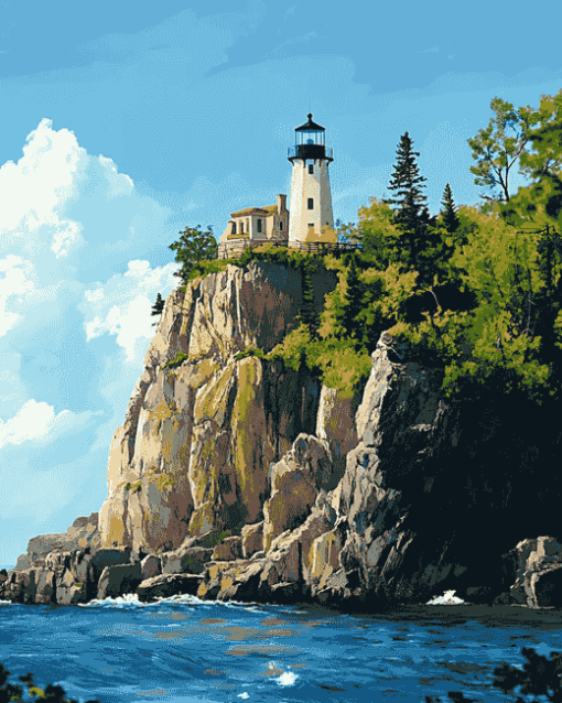 Split Rock Lighthouse Scenic View Diamond Painting