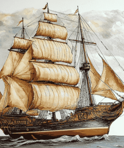 Square Rigged Ship Sailing Diamond Painting