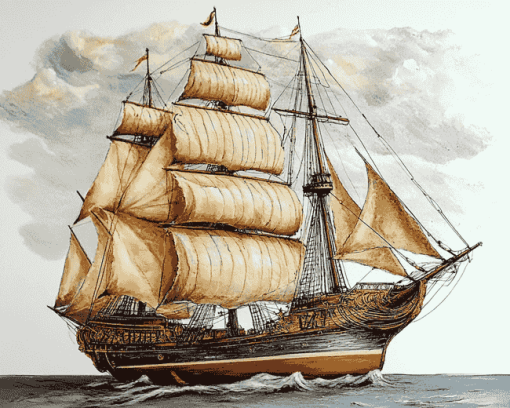 Square Rigged Ship Sailing Diamond Painting