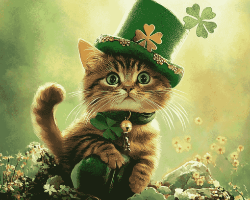 St Patrick's Day Kitten Diamond Painting