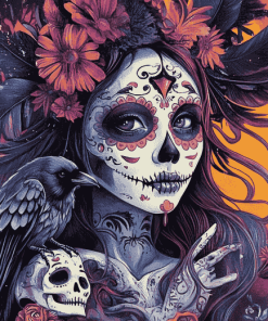 Sugar Skull Girl and Crow Diamond Painting