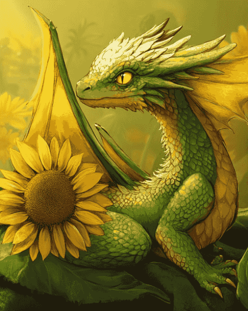 Sunflower Fantasy Dragon Diamond Painting