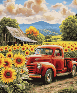 Sunflower Farm Truck Diamond Painting