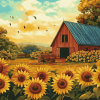 Sunflower and Barn Landscape Diamond Painting