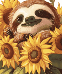 Sunflowers and Sloths Cartoon Diamond Painting