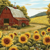 Sunflowers with Rustic Barn Diamond Painting