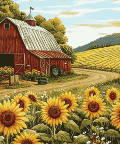 Sunflowers with Rustic Barn Diamond Painting