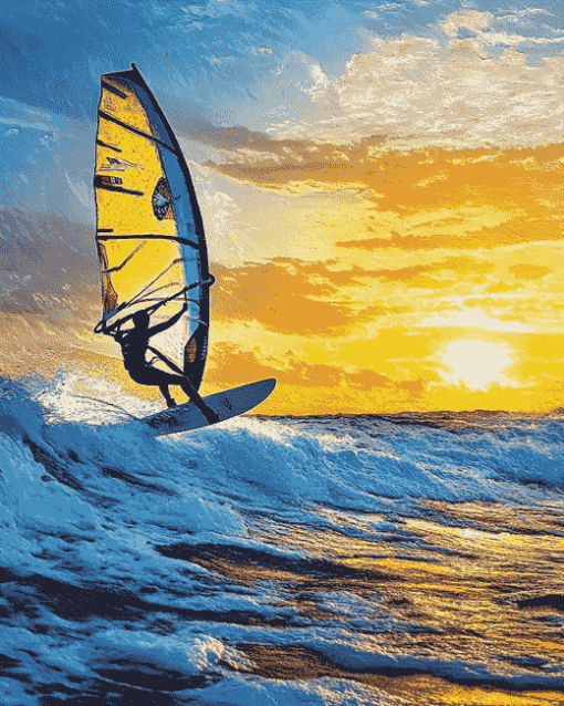 Sunset Beach Windsurfing Diamond Painting