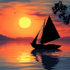 Sunset Boat Silhouette Diamond Painting