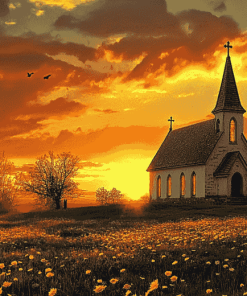 Sunset Country Church Diamond Painting