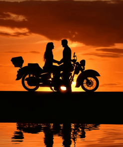 Sunset Couple on Motorcycle Diamond Painting