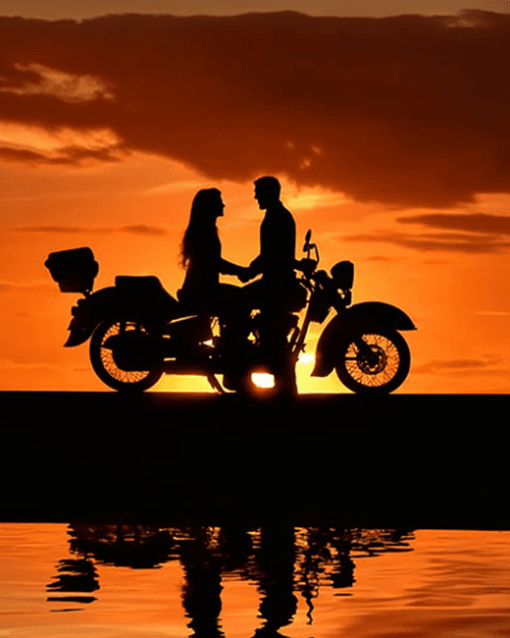 Sunset Couple on Motorcycle Diamond Painting