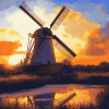 Sunset Dutch Windmill Landscape Diamond Painting