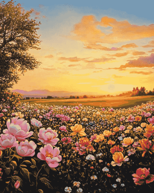 Sunset Flower Garden Diamond Painting