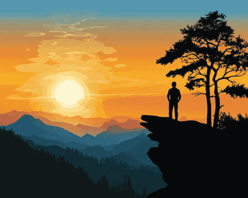 Sunset Mountain Silhouette Diamond Painting