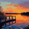 Sunset Over Bridge Lake Diamond Painting