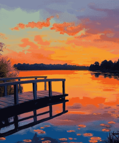 Sunset Over Bridge Lake Diamond Painting