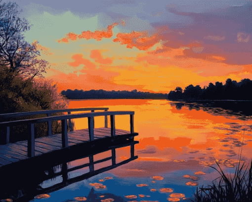 Sunset Over Bridge Lake Diamond Painting