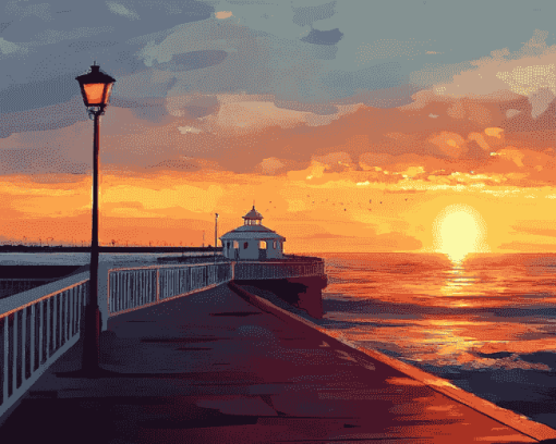 Sunset Over Cadiz Pier Diamond Painting