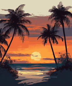 Sunset Palm Trees Diamond Painting