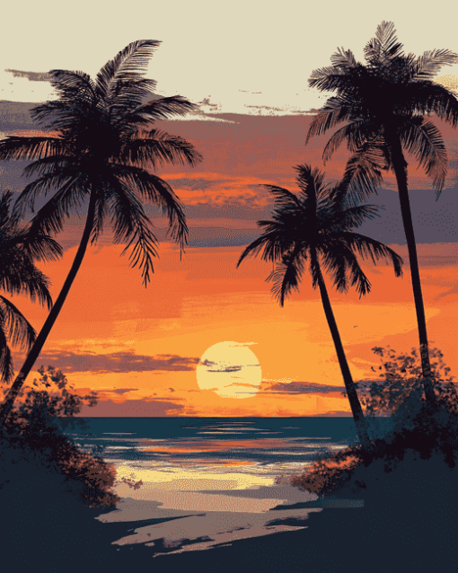 Sunset Palm Trees Diamond Painting