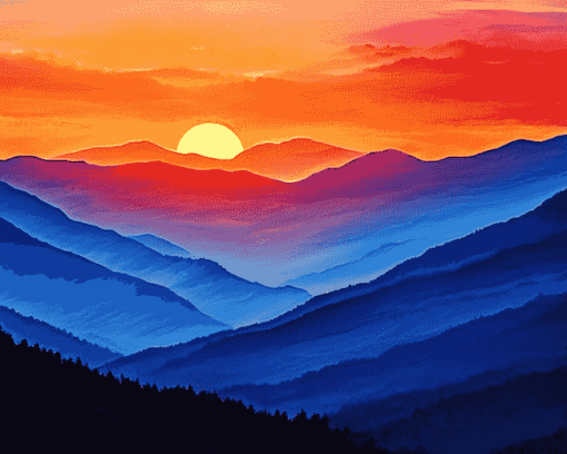 Sunset Smokey Mountains Diamond Painting