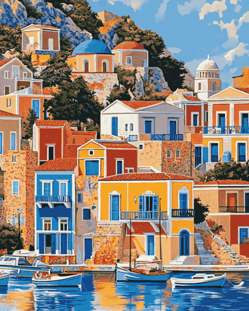 Symi Island Cityscape Diamond Painting