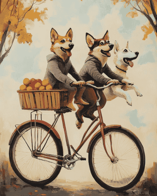 Tandem Bike Adventure Dogs Diamond Painting