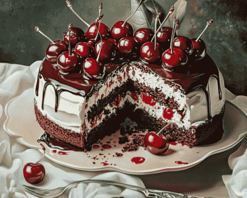 Tasty Cherry Cake Diamond Painting