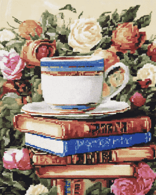 Teacup Books Cross Stitch Diamond Painting