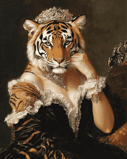 The Vintage Tiger Lady Diamond Painting