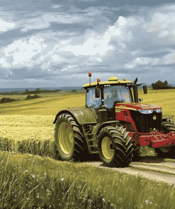 Tractors in Lush Hay Fields Diamond Painting