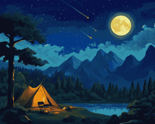 Tranquil Campsite Night Diamond Painting