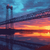 Transporter Bridge Sunset Scenery Diamond Painting