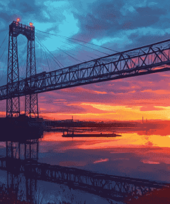 Transporter Bridge Sunset Scenery Diamond Painting