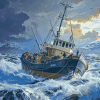 Trawler Braving Storms Diamond Painting