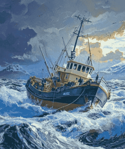 Trawler Braving Storms Diamond Painting