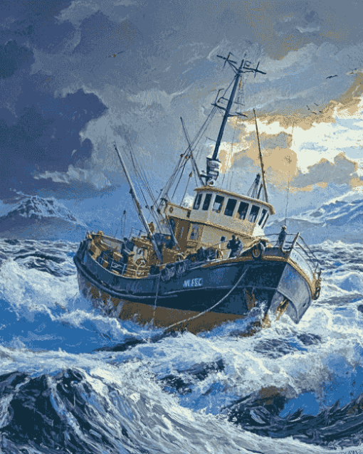 Trawler Braving Storms Diamond Painting