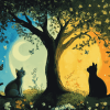 Tree Cats Night Diamond Painting