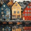 Trondheim Houses Reflections Diamond Painting