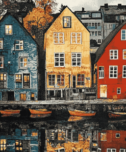 Trondheim Houses Reflections Diamond Painting