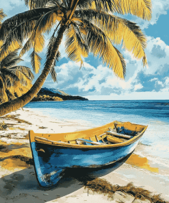 Tropical Seascape with Palm Trees Diamond Painting