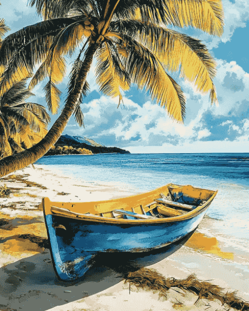 Tropical Seascape with Palm Trees Diamond Painting