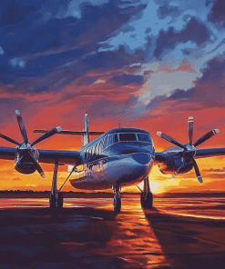 Twin Commander Jets at Sunset Diamond Painting