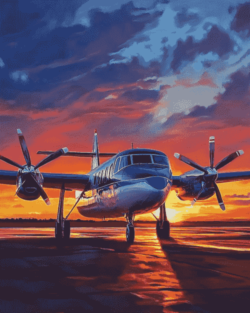 Twin Commander Jets at Sunset Diamond Painting