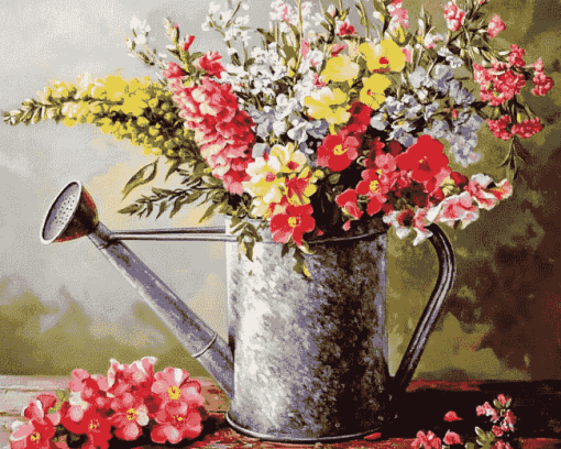 Vintage Blossoms Watering Can Diamond Painting