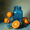 Vintage Blue Mason Jar and Oranges Diamond Painting